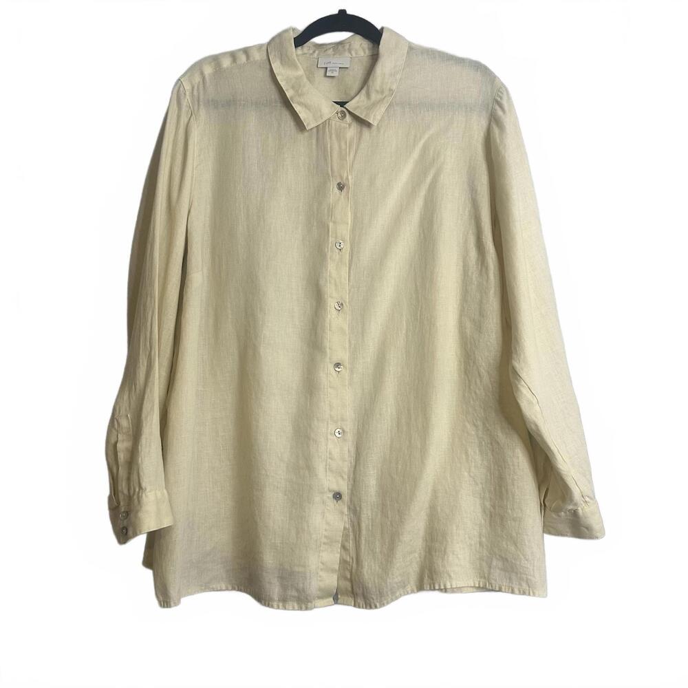 XL Womens Jjill Every Day Linen Button-Front Shirt Sunlight color 100% Linen